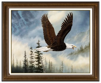 Tom Mansanarez Signed Original Oil Eagle Wildlife Painting Canvas Framed