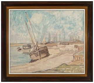 Clarence Hinkle Signed Original Nautical Landscape Oil Painting Canvas