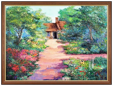 Mark King Signed Original Large Oil Floral Landscape Painting Canvas