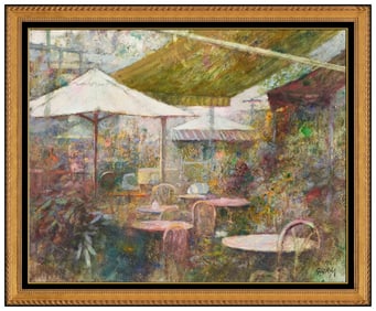 Giuseppe Giorgi Signed Original Cityscape Floral Painting Canvas Framed