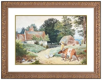 Myles Birket Foster Signed Original Watercolor Landscape Painting Framed