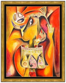 Alexandra Nechita Signed Original Mixed Media Portrait Painting Framed