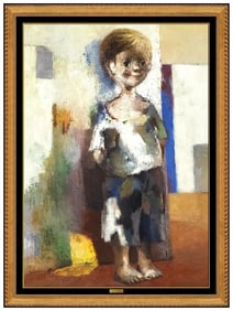Jose Montanes Signed Original Oil Child Portrait Painting Canvas Framed