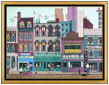 Joan Landis Signed Original Acrylic Cityscape Painting Board Framed