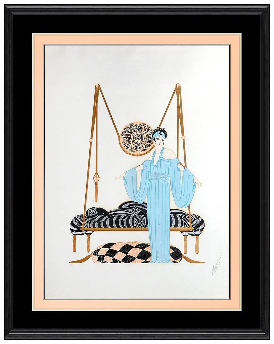 Erte Signed Original Color Serigraph Pillow Swing Female Fashion Deco: This lot includes:Gallery COA & free domestic shipping (*insurance and international shipping for an additional charge)Artist: ErteTitle: Pillow SwingMedium: SerigraphSize: 28 ½” x 20&rdq