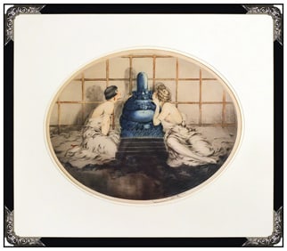 Louis Icart Signed Original Windmill Hand Colored Drypoint Etching