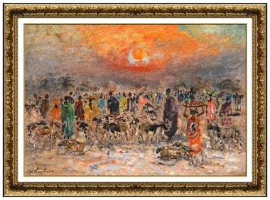 Andre Hambourg Signed Original Oil Beach Landscape Painting Canvas Framed