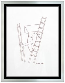 Mark Kostabi Signed Original Faceless Figure Ink Drawing Modern Art