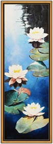 Carl Schlademan Signed Original Large Oil Water Lily Painting Canvas