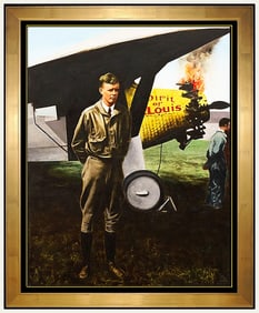 Guy Johnson Signed Original Oil Charles Lindbergh Spirit Painting Canvas