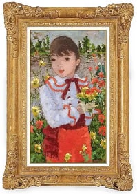 Suzanne Eisendieck Signed Original Oil Child Portrait Floral Painting Canvas
