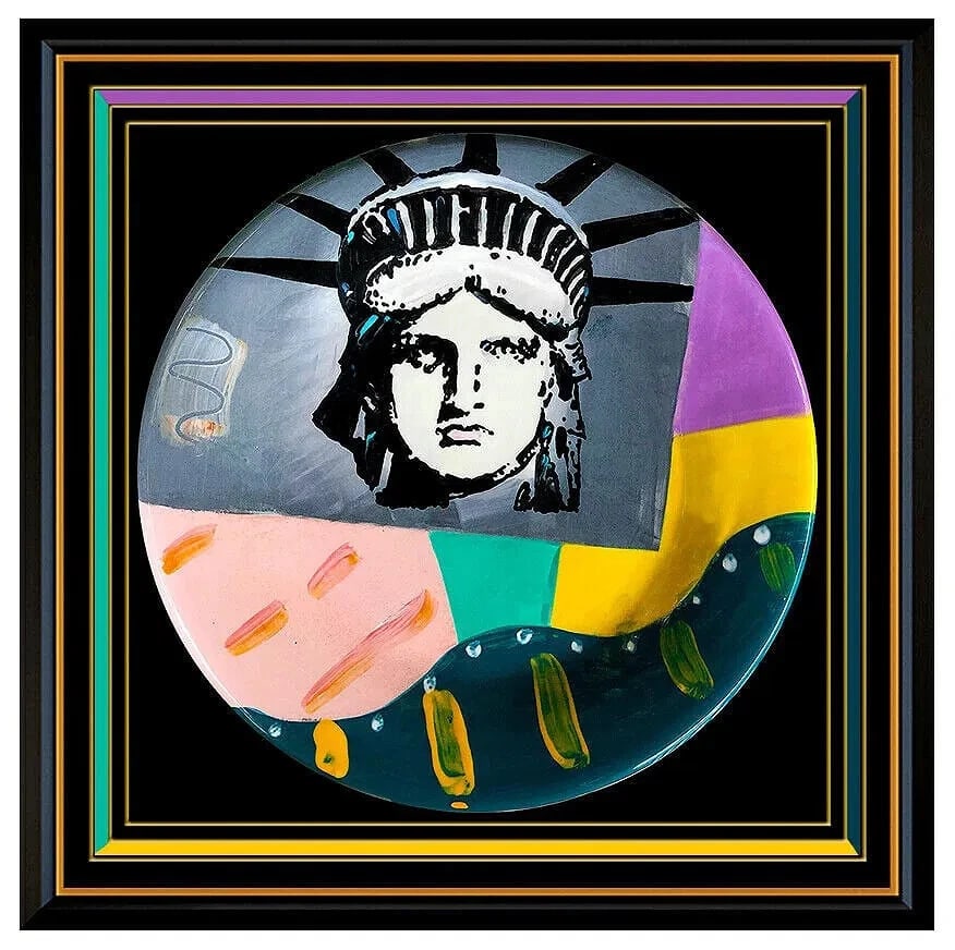 Peter Max Signed Original Liberty Head Glazed Ceramic Plate Art: This lot includes:Gallery COA & in-houseshipping (*insurance and international shipping for an additional charge)Artist: Peter Max Title: Her MajestyMedium: Acrylic Painting Glazed Ceramic PlateSize:
