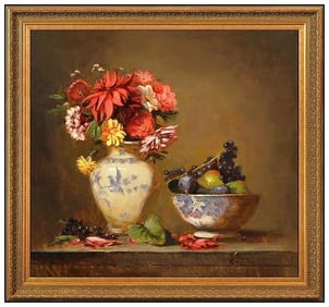 Jim Rodgers Signed Original Oil Floral Still Life Board Framed