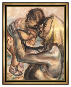 John Costigan Signed Original Pastel Female Child Painting Large