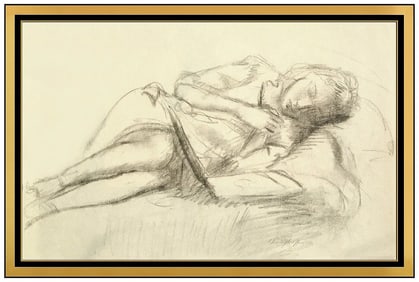 Clara Klinghoffer Signed Original Female Portrait Drawing Framed