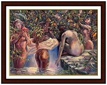 Wen Ze Chen Signed Original Large Oil Female Painting Canvas Framed
