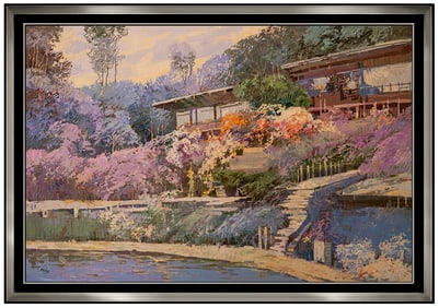 Ming Feng Large Original Oil Painting on Canvas Signed Ocean Seaside Landscape Framed Art