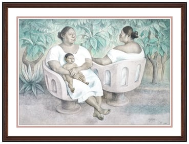 Francisco Zuniga Hand Signed Color Lithograph Yucatecas en el Parque Framed Art