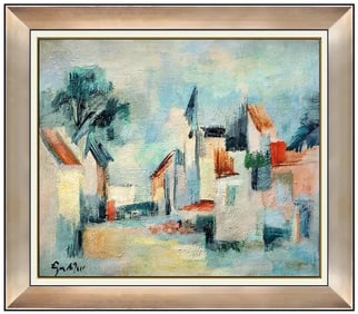 Egon Adler Original Large Oil Painting on Canvas Signed Abstract Cityscape Framed Artwork