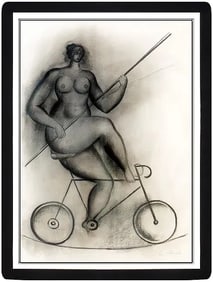 Igor Galanin Original Charcoal Drawing Signed Nude Female Portrait Artwork