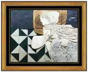 Sunol Alvar Large Original Hand Glazed Ceramic Relief Sculpture Signed Artwork