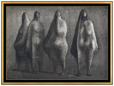 Francisco Zuniga Original Print Cuatro Figuras de Pie Hand Signed Framed Artwork