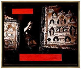 David Gamble Large Acrylic Painting on Canvas Chromogenic Dalai Lama Portrait Signed Art