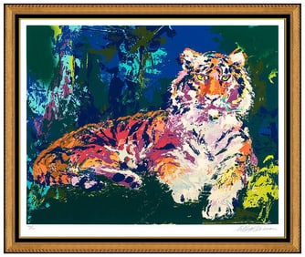Leroy Neiman Caspian Tiger Large Original Color Serigraph Hand Signed Framed Art