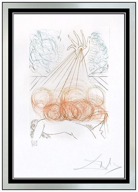 Salvador Dali Original Hand Signed Color Etching Cymbeline Surreal Figure Framed Artwork (1 of 5)