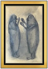 Gustavo Montoya Original Watercolor Gouache Painting Signed Figures Portrait Art