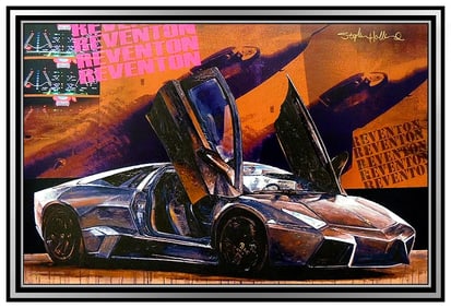 Stephen Holland Original Giclee on Canvas Signed Lamborghini Sports Car Portrait Artwork