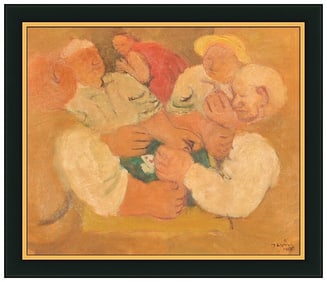 Maurice Louis Savin Original Oil Painting on Canvas Signed Figures Framed Artwork