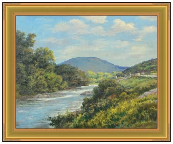 Edmund Osthaus Original Oil Painting on Canvas Signed Water Landscape Framed Artwork