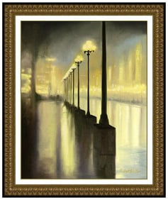 Robert K White Original Oil Painting on Canvas Signed Cityscape Framed Artwork
