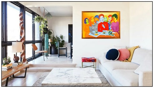 Sergio Raffe Large Original Acrylic Painting on Canvas Signed Female Portrait Artwork