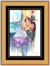 Itzchak Tarkay Original Watercolor Painting Signed Female Figure Framed Artwork