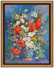 Ian Hornak Original Oil Painting on Canvas Signed Flower Still Life Framed Artwork