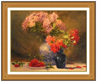 Jeff Otis Original Oil Painting on Canvas Board Signed Still Life Floral Framed Artwork