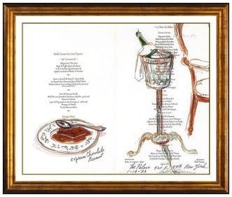 Leroy Neiman Original Watercolor Painting Signed Bar Restaurant Interior Artwork