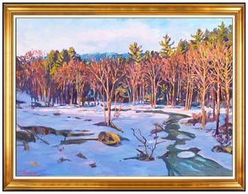 Scott Moore Large Original Oil Painting on Canvas Signed River Winter Maine Artwork