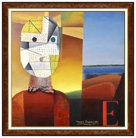 Max Papart Large Original Oil Painting on Canvas Signed Abstract Portrait Framed Artwork