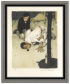 Norman Rockwell Huck Finn Jim Got Down Hand Signed Color Lithograph Original Artwork