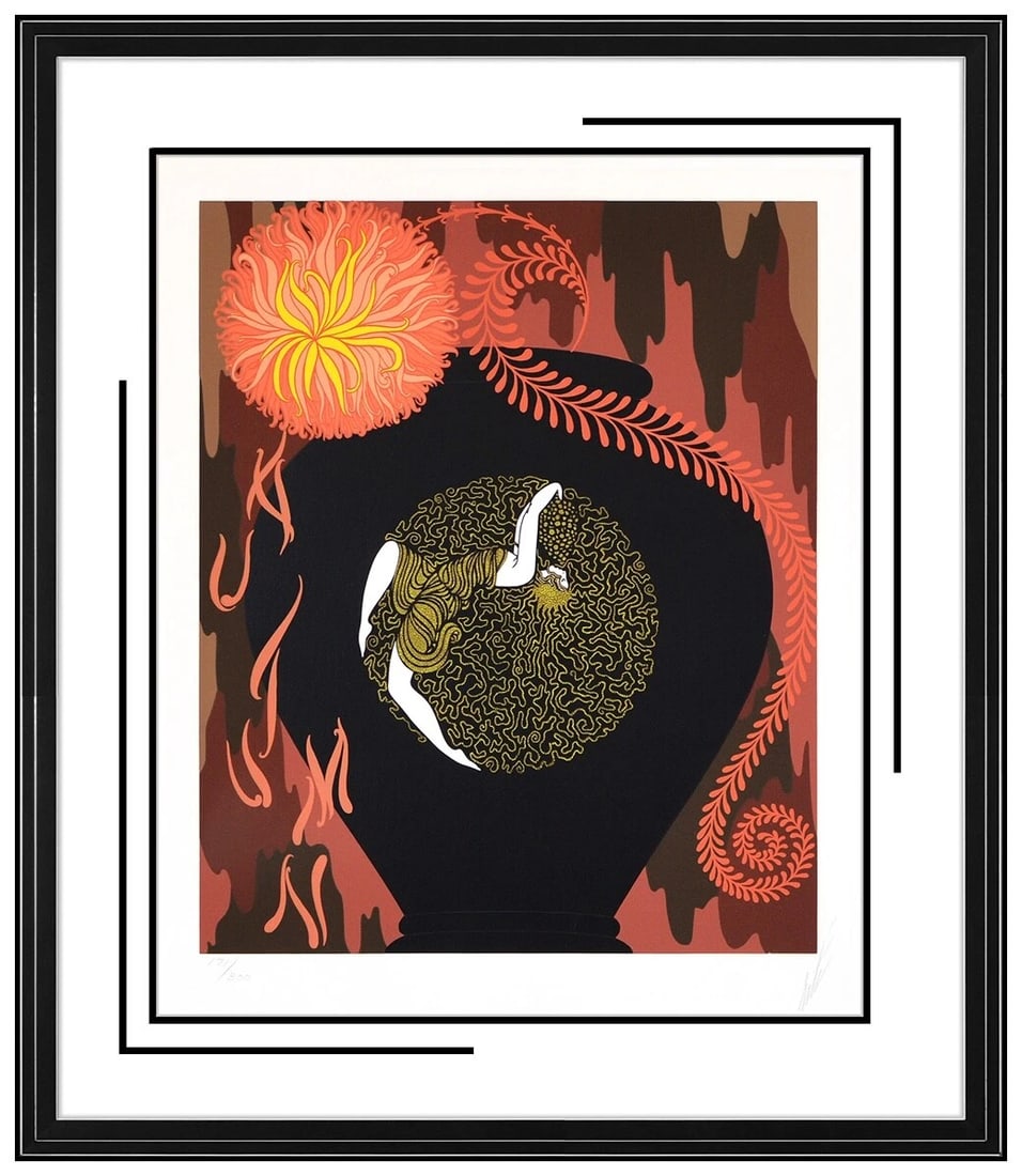 Erte Autumn Song Original Color Serigraph Hand Signed Art Deco Fashion Framed Artwork: This lot includes:Gallery COA & in-house shipping (*insurance and international shipping for an additional charge)Artist: ErteTitle: Autumn SongMedium: SerigraphSize: 26 ½” x 23 ½&