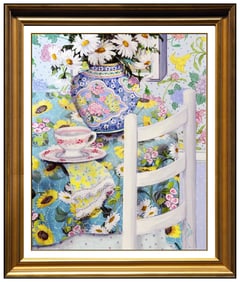 Susan Rios Original Oil Painting on Canvas Signed Still Life Flower Vase Artwork