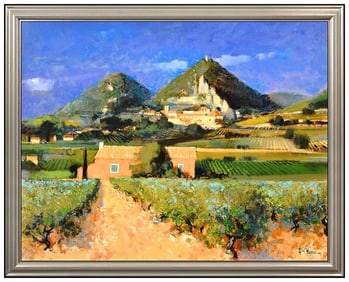 Pierre Neveu Large Original Oil Painting on Canvas Signed Landscape Framed Artwork