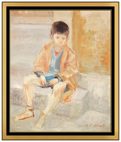 Lucien Philippe Moretti Original Oil Painting on Canvas Signed Figurative Framed Artwork