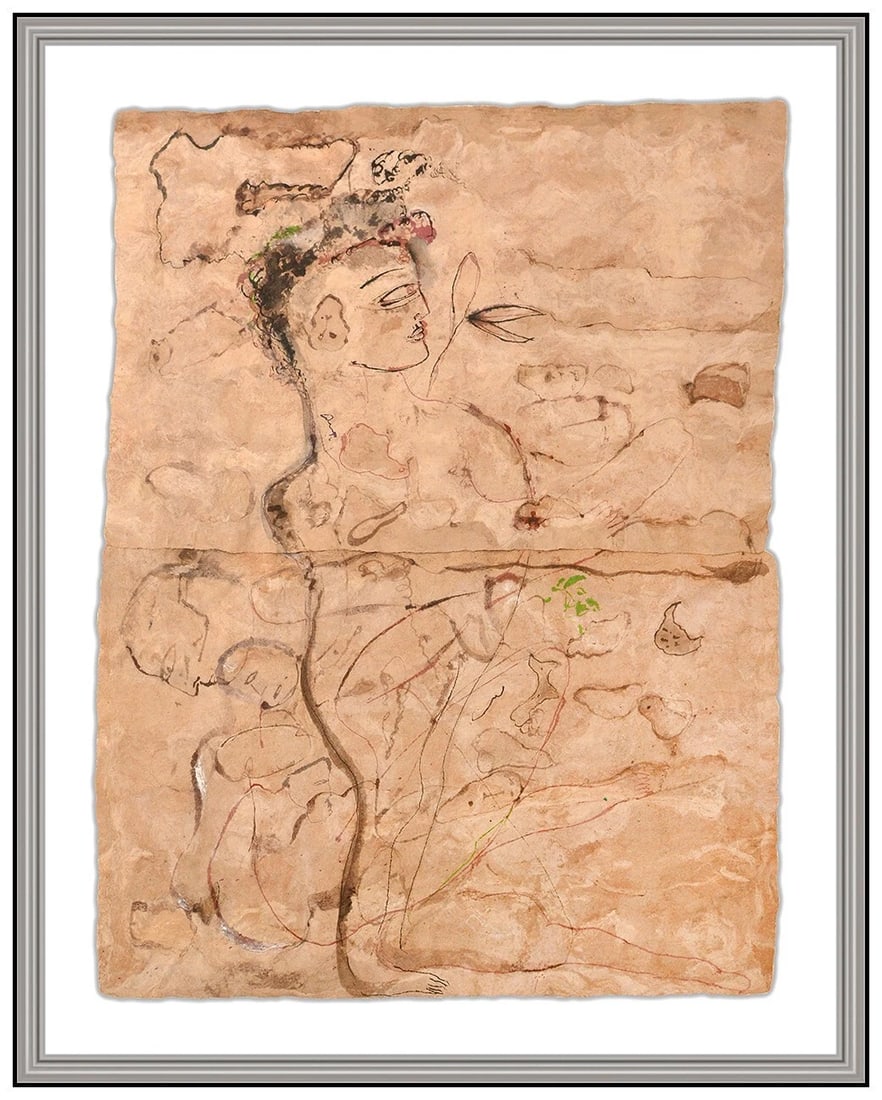 Jamali Large Original Pigmentation Painting on Cork Signed Figurative Framed Artwork: This lot includes:Gallery COA & in-house shipping (*insurance and international shipping for an additional charge)Artist: JamaliTitle: Ethereal EssenceMedium: Pigmentation Painting On CorkSize: 31&rdq