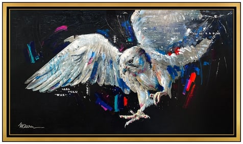 Sid Sidney Maurer Large Wildlife Painting on Board Falcon Signed Framed Artwork