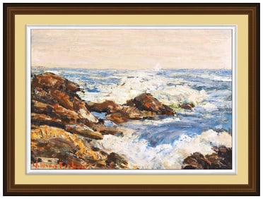 William Fisher Original Oil Painting on Canvas Board Signed Seascape Framed Artwork