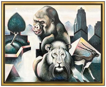 Lowell Nesbitt Large Original Animal Wildlife Oil Painting on Canvas Signed Framed Artwork